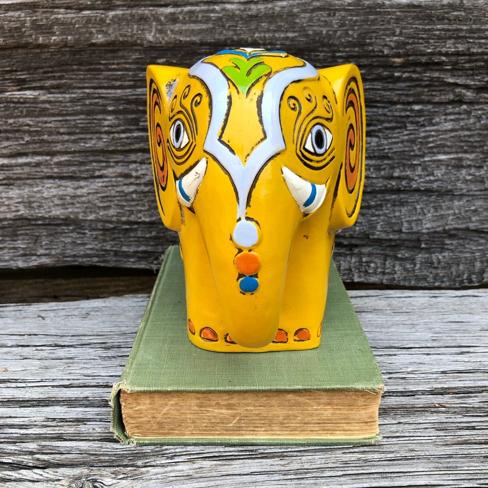 💛1968 Pride bank Vintage 60s Hippy yellow Chalkware made in Japan Vtg ELEPHANT💛 - Picture 3 of 12